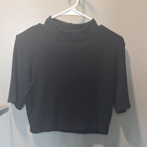 Zara Black Fitted Crop Top with 3/4 Sleeves